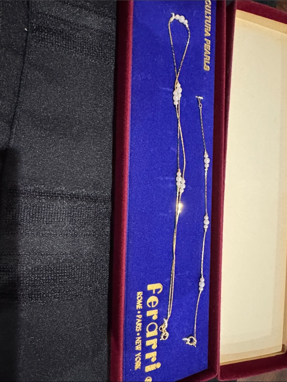 Ferrari Gold Necklace and Bracelet Set with White Pearls